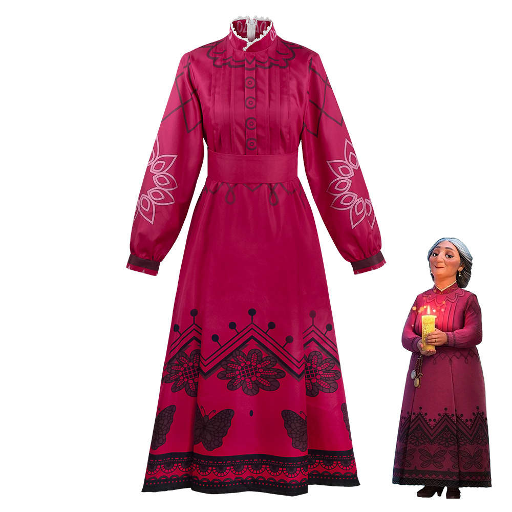 魔法满屋米拉贝外婆cos服装Abuela Alma cosplay红色连衣裙现货