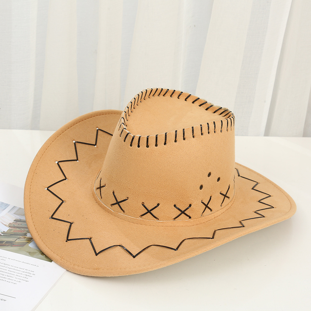 西部牛仔春夏休闲帽男士遮阳帽透气仿麂皮绒户外旅游大帽檐爵士帽