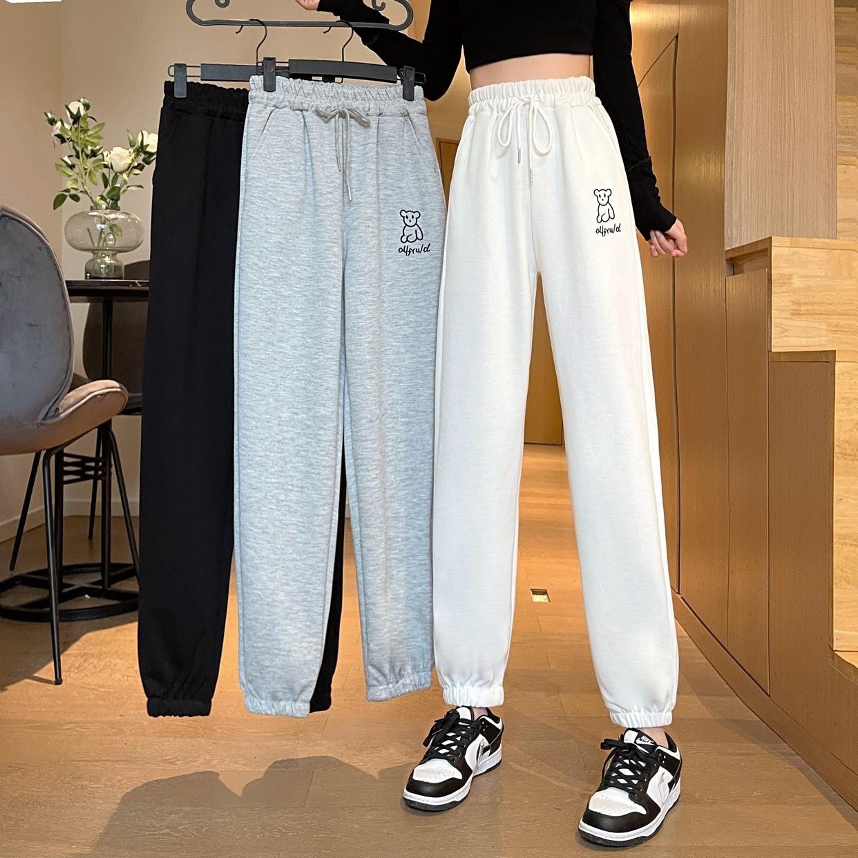 白色卫裤女春夏运动裤子2022新款休闲宽松高腰显瘦小个子束脚女裤