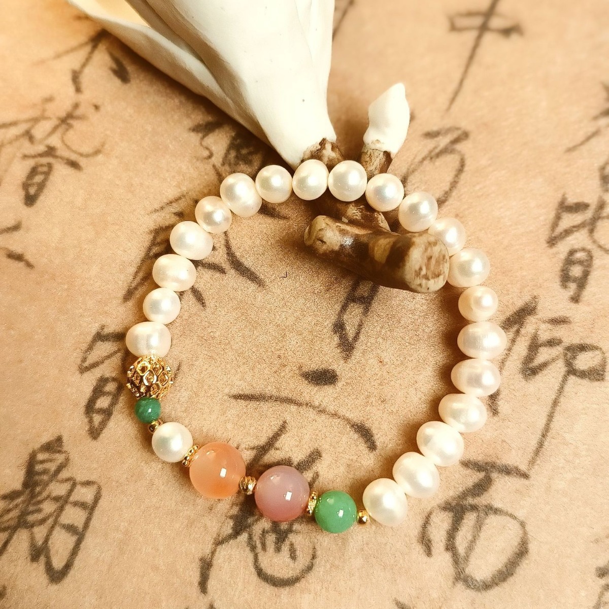 koresh淡水珍珠盐源玛瑙翠绿天河石珠珠手链 叠戴的神 搭手镯天菜