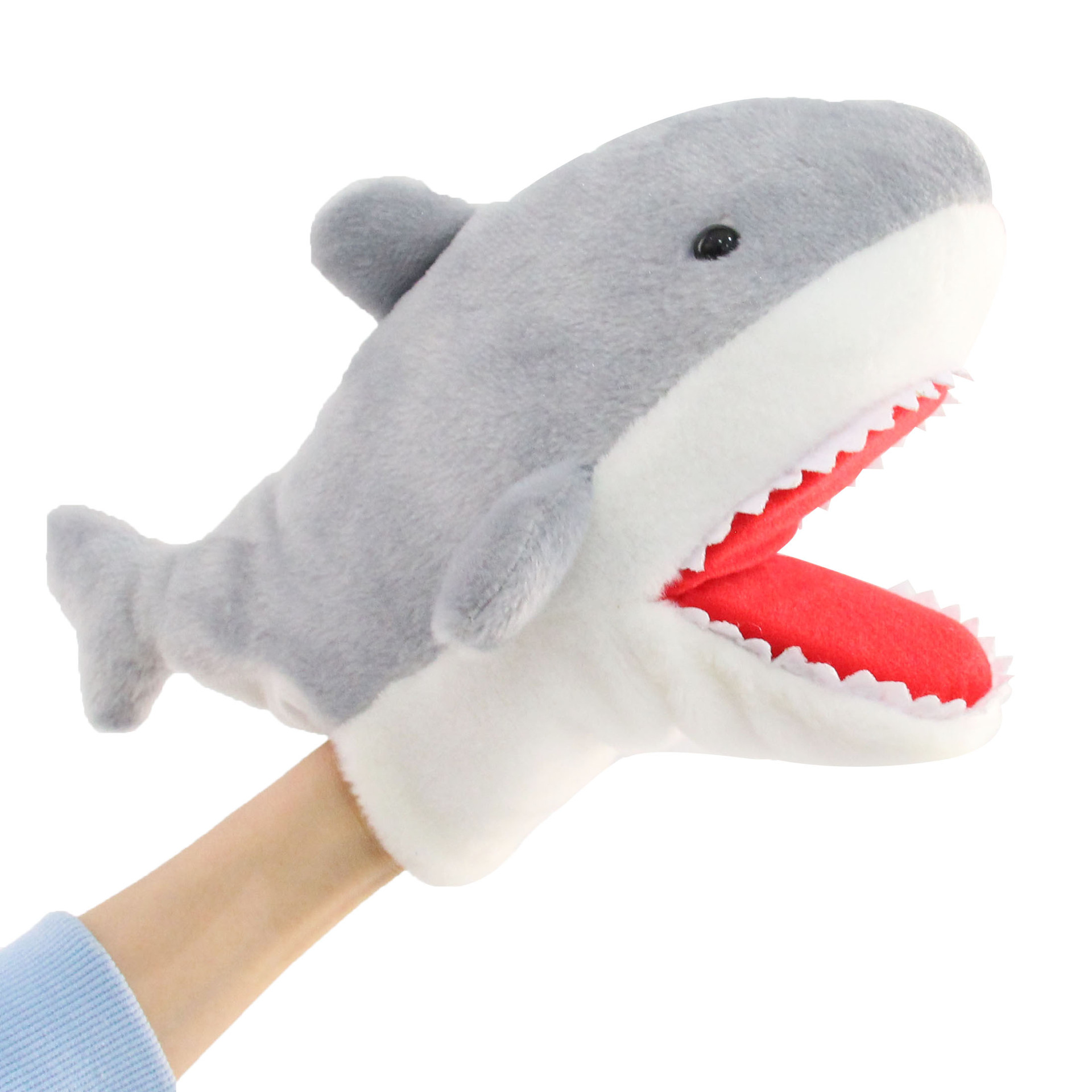 大白鲨毛绒玩具手偶 可张嘴鲨鱼可爱公仔手套 儿童演出道具布偶