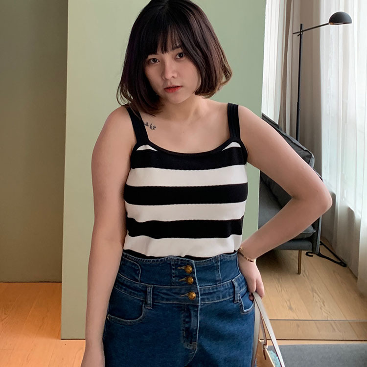 大厂货微胖大码 u领针织吊带背心女胖mm夏季修身显瘦内搭无袖上衣