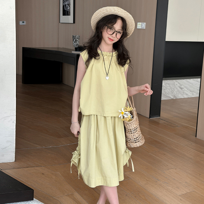 女童夏季连衣裙2024新款洋气儿童背心套装时髦女大童夏天运动批发