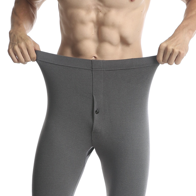 Long Johns Men's Warm Pants Seamless Dralon Horizontal Strip Heating Winter Fleece-Lined Trousers Thin Woollen Trousers Tight Bottoming