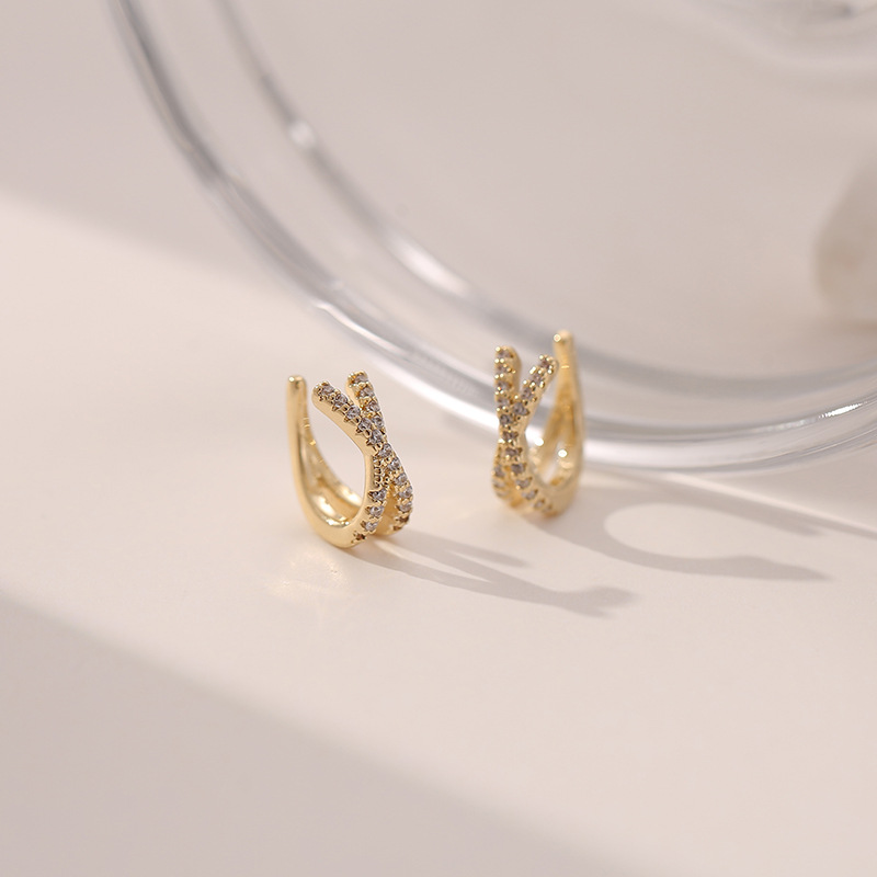 交叉闪锆微镶耳骨夹无耳洞耳夹耳环时尚个性耳饰品气质女韩版ins