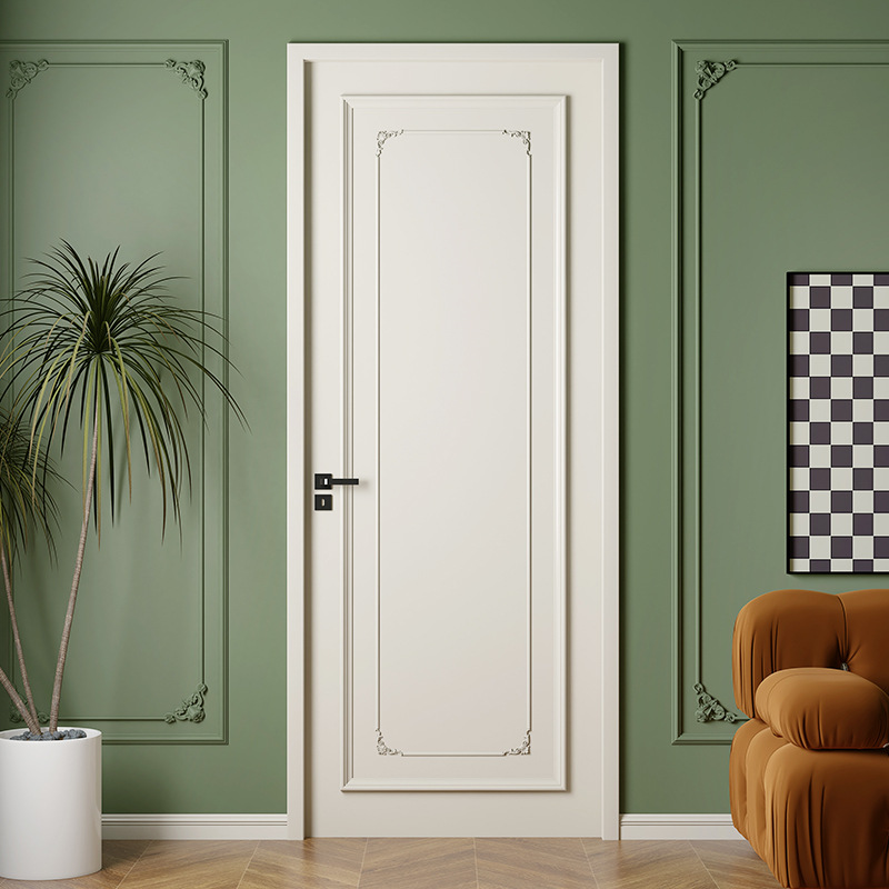 潮盛定制实木复合烤漆门卧室内房间客厅橡木门白色法式雕花平开门