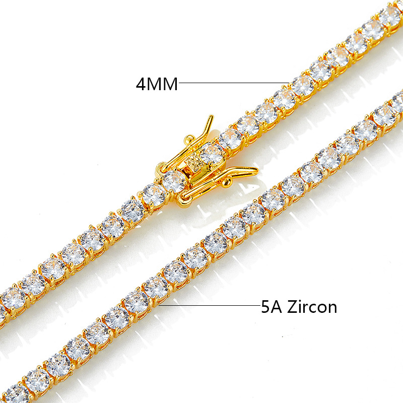 European Hip Hop Zircon Necklace 4mm Tennis Chain Ins Popular Multi-Specification Tennis Chain Wholesale