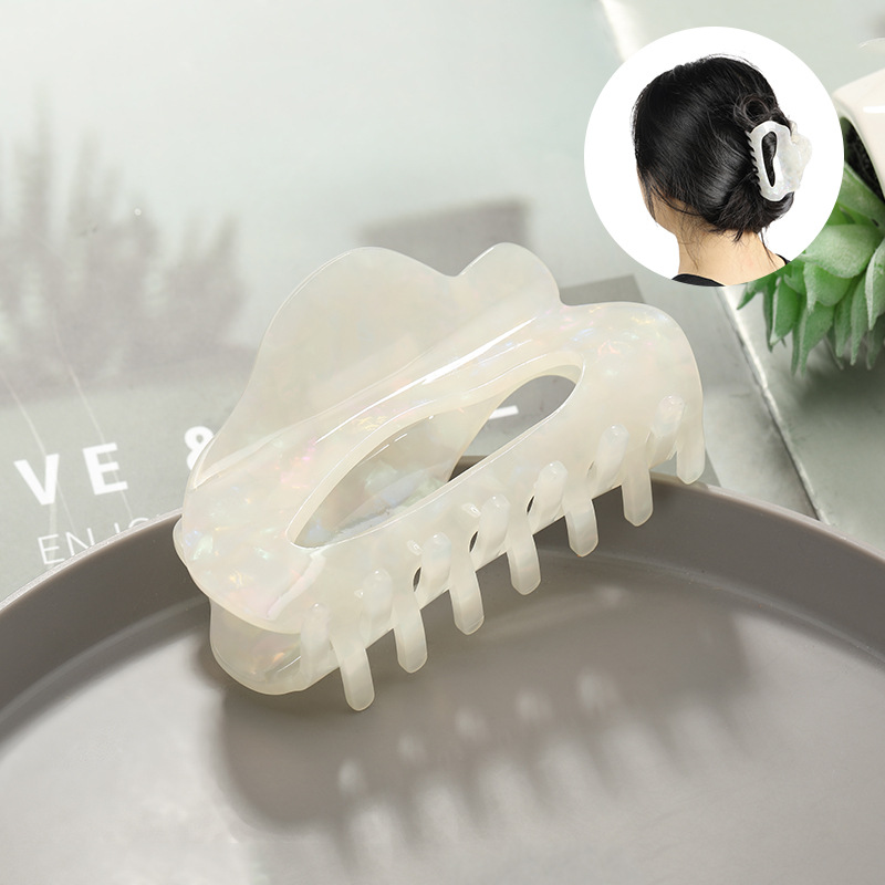 French Large Back Head Grip White Shell Barrettes Shark Clip Acetate Hairpin Barrettes Headdress Transparent Barrettes