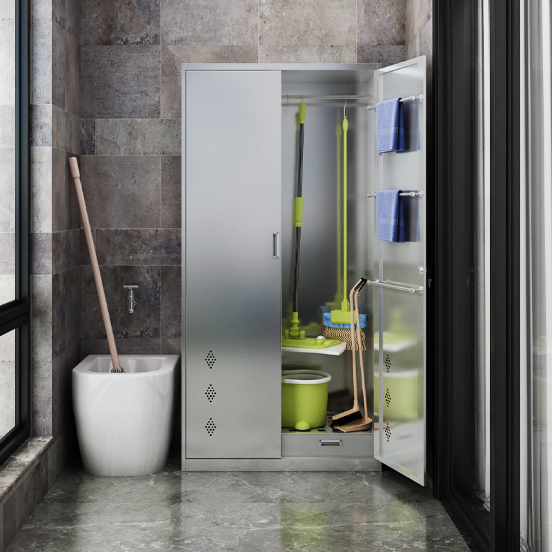 不锈钢清洁柜保洁用品工具柜带锁单双门教室拖把扫帚收纳杂物柜