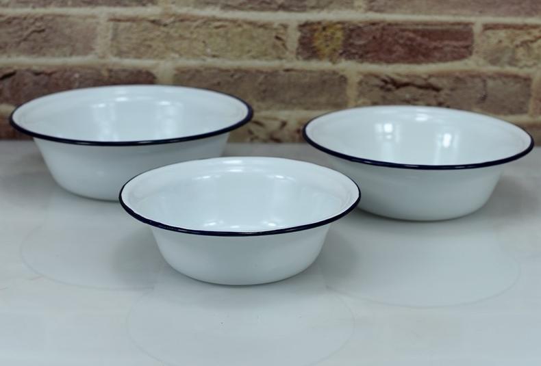 加厚双料搪瓷盆汤碗老式怀旧家用菜盆搪瓷碗面碗白深型盆搪瓷饭盆