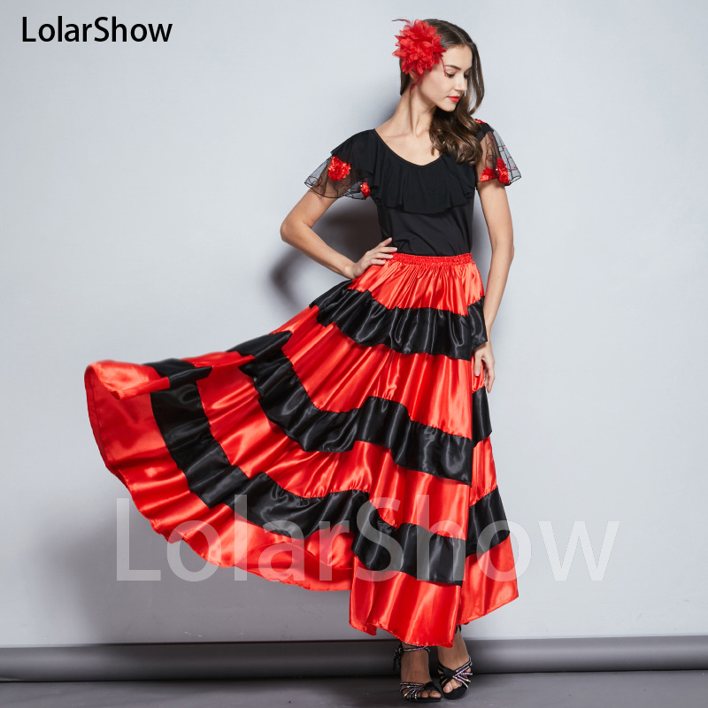 西班牙斗牛舞裙子肚皮舞裙成人套装开场舞弗拉明戈半身舞蹈大摆裙