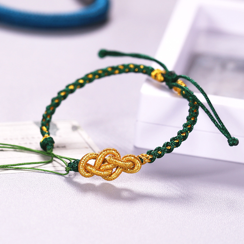 创意编绳手链半成品可穿珠平安扣硬金编织如意结手绳文创饰品手饰