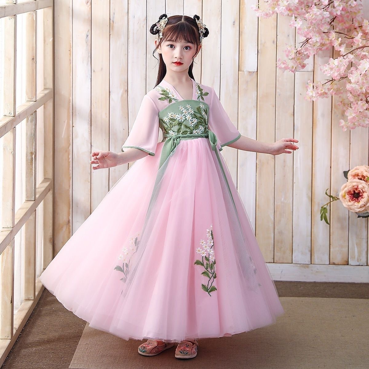 儿童汉服中国风短袖女童古装超仙公主裙唐装小女孩春夏款套装