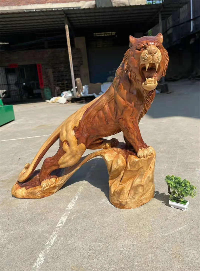 实木大型根雕摆件老虎动物落地摆件 香樟木雕工艺品