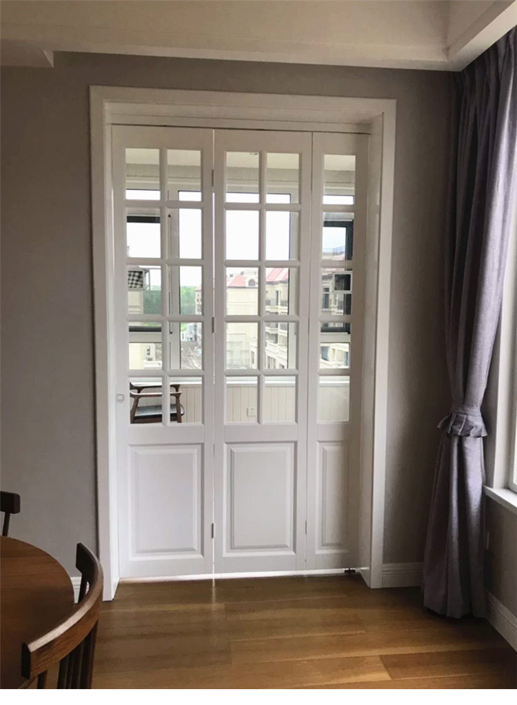 厂家定制隔断折叠门 美式实木玻璃推拉门 厨房折叠双开门