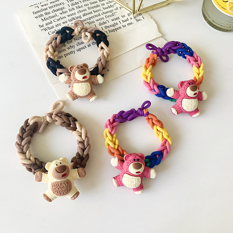 草莓熊编织手链网红彩色情侣两用头绳送男友闺蜜手环日韩卡通发圈