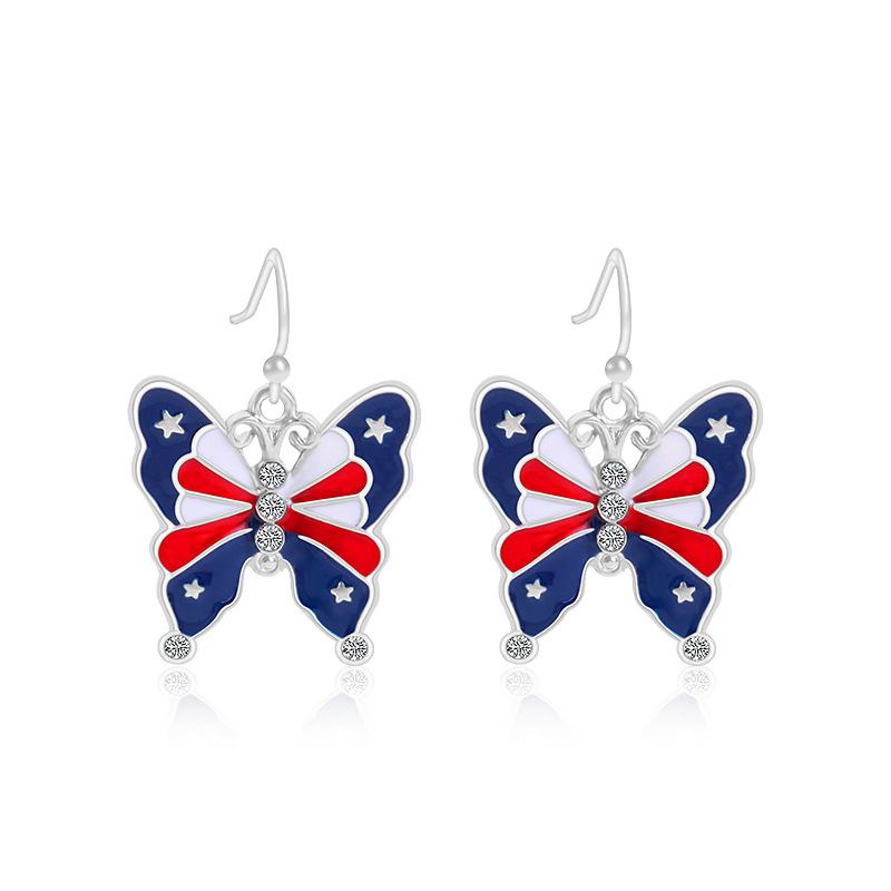 Amazon American Independence Day Earrings National Flag Red Blue White Pendant Ornaments Butterfly Lips Love Heart Earrings