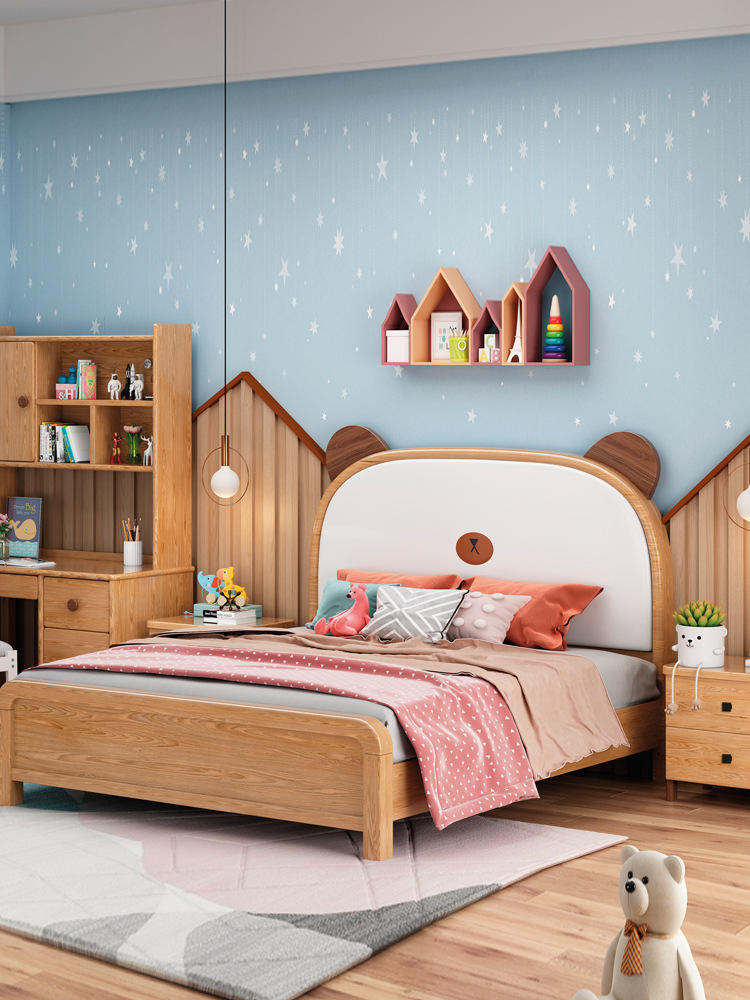 儿童床男孩女孩青少年北欧现代简约白蜡木全实木1.5m小户型单人床