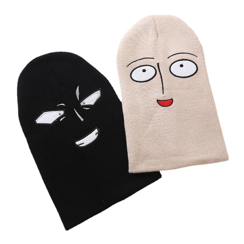 Funny Harajuku Cartoon One Punch Man Bald Embroidery Knitted Hat Men's and Women's Expression Slipover Woolen Cap Warm Hat