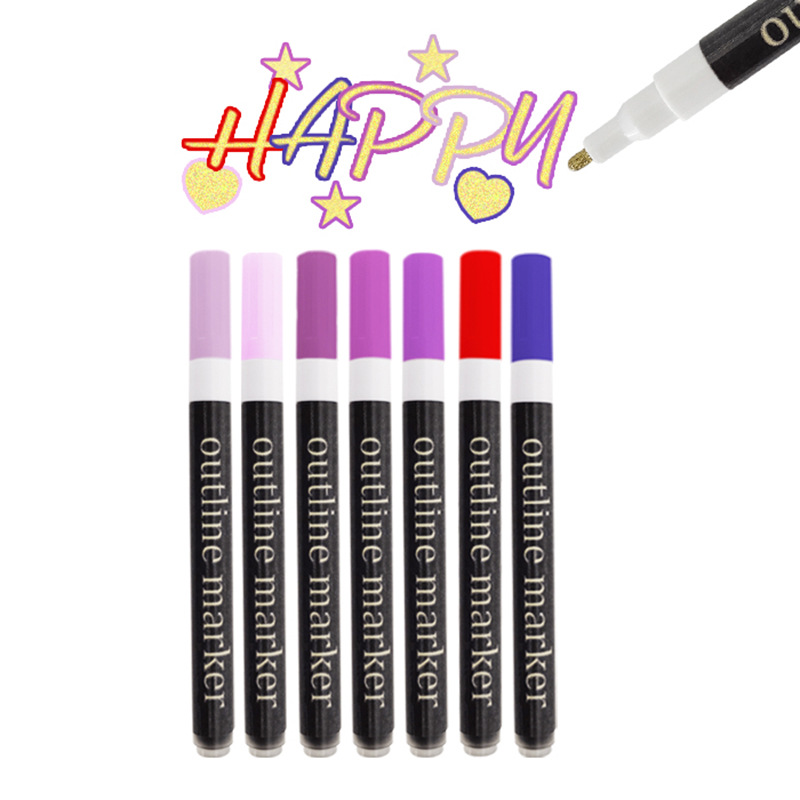 亚马逊电商定制双线笔手账可用标记荧光闪光双线轮廓笔