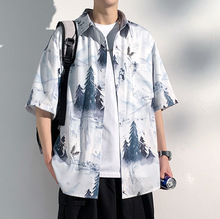 新中式国风短袖衬衫男薄款2024夏季新款宽松高级感五分袖衬衣外套