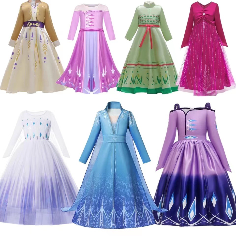 冰雪奇缘2电影版同款艾莎公主裙长袖爱莎连衣裙女童万圣节服装cos