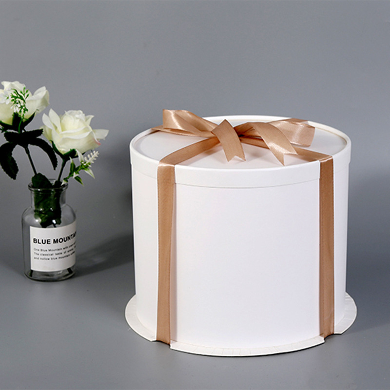 加厚纸质圆形生日蛋糕盒6寸8寸10寸12寸双层加高烘焙包装盒定制