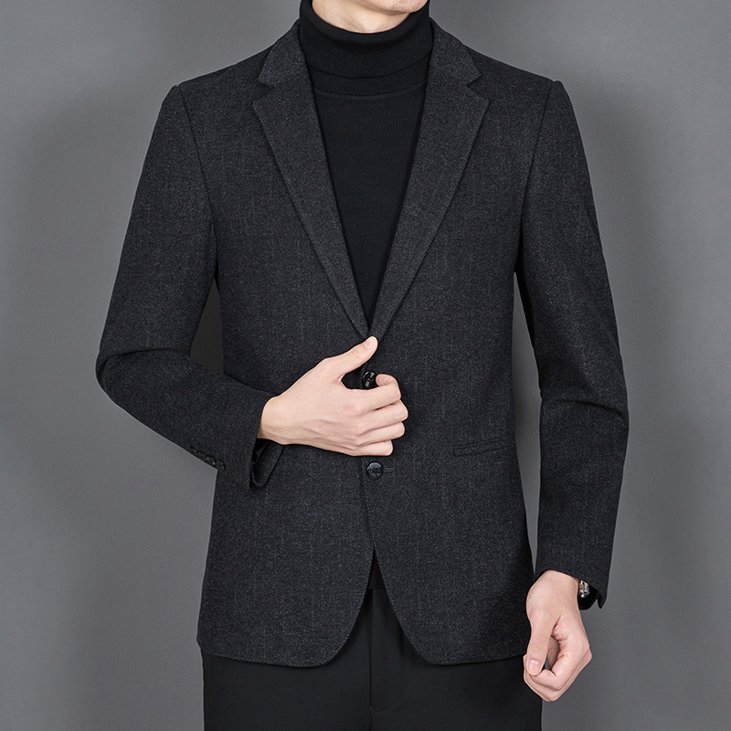 2022秋冬季新款西装外套羊毛男式西服青中年修身商务单西男上衣