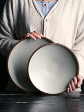 2F复古手工盘菜盘家用大号高脚日式陶瓷餐具点心盘意面盘子沙拉盘