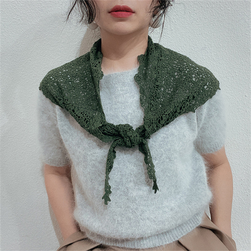夏季薄款防晒蕾丝披肩镂空百搭假领子外搭丝巾小披肩配裙子三角巾