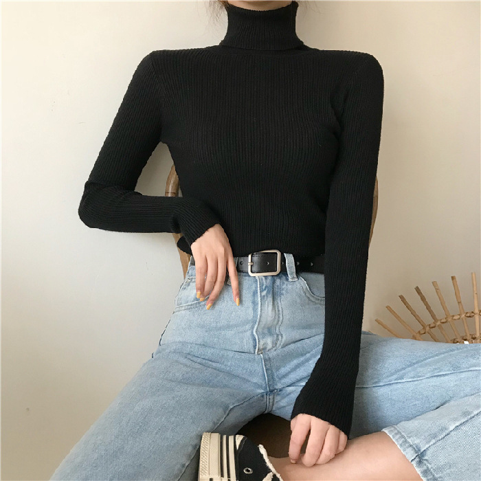 2022 Black New High Neck Knitted Bottoming Shirt Fall and Winter Inner Wear Women's Slim-Fit All-Match Jacket Top Women's