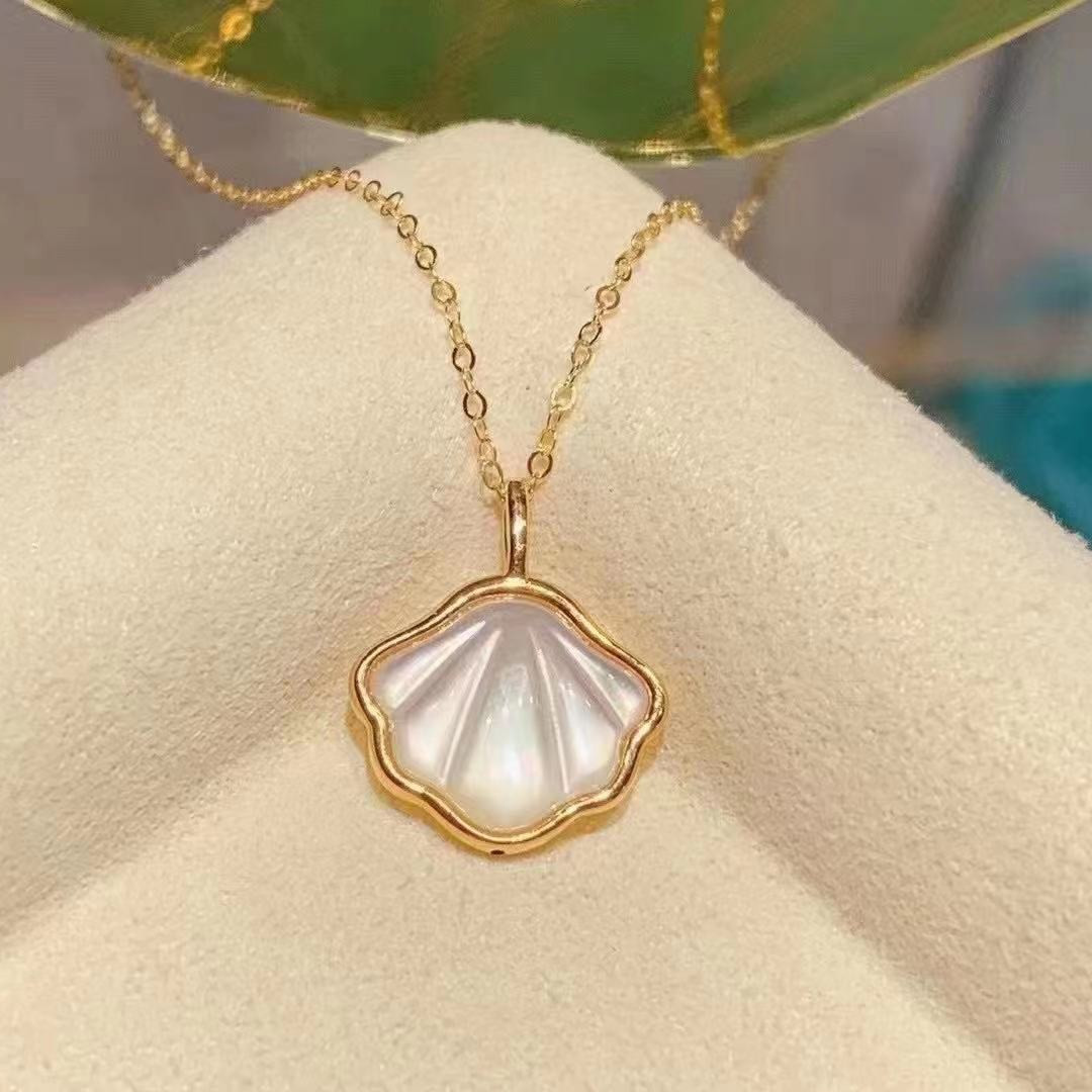 欧凯珠宝18k金贝壳吊坠au750彩金贝母女款项坠玫瑰金项饰珠宝批发