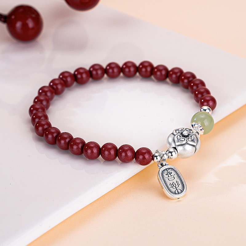 蒂奇亚实拍999足银柿柿如意朱砂手链女复古国潮平安喜乐手串礼物