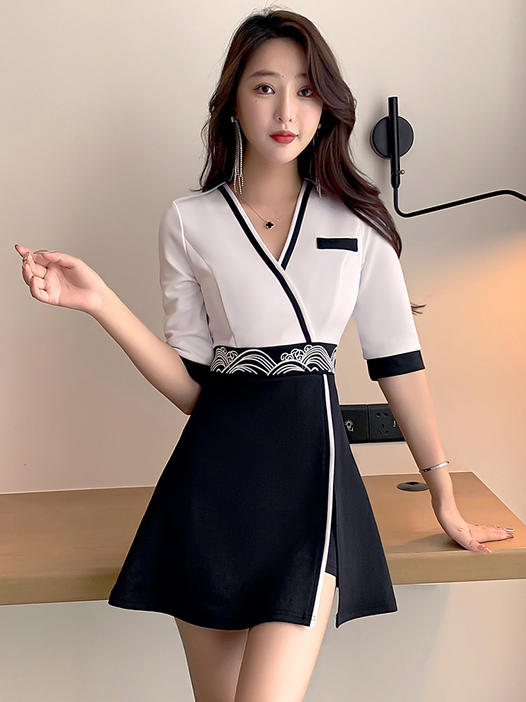 足疗技师服女美容会所工作服性感桑拿按摩足浴沐足工衣两件套装女