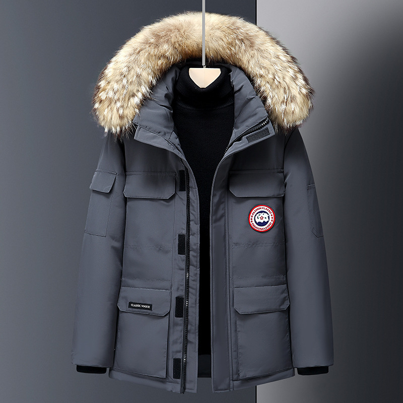 冬季爆款2022秋冬季男士羽绒服大鹅短款貉子毛加厚外套08远征款