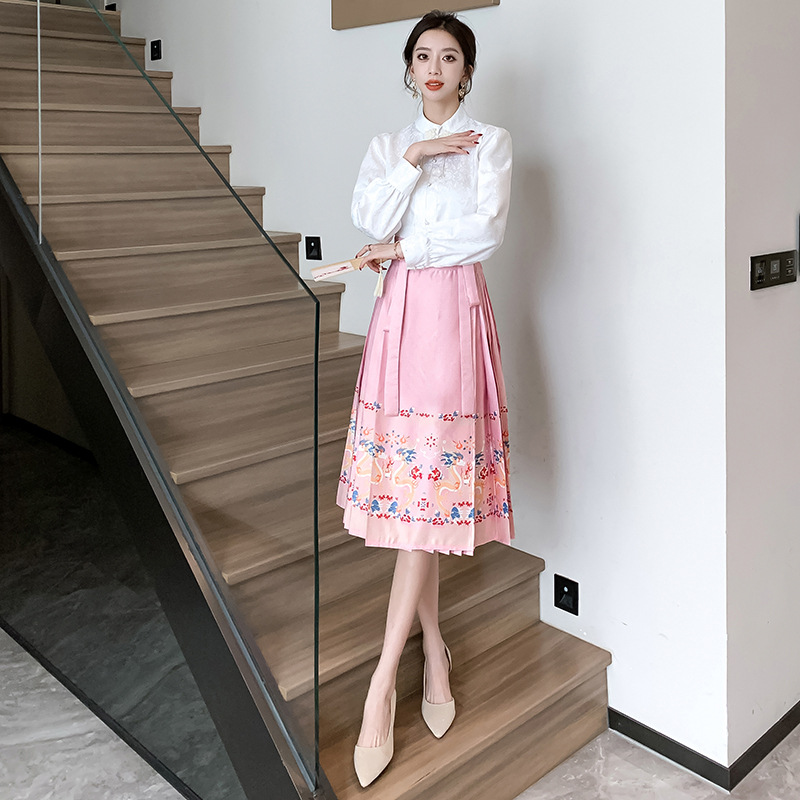 Cross-Border Supply Spring and Summer 2024 New Chinese Style Skirt Women's Summer Changtongqin Horse-Face Skirt Skirt