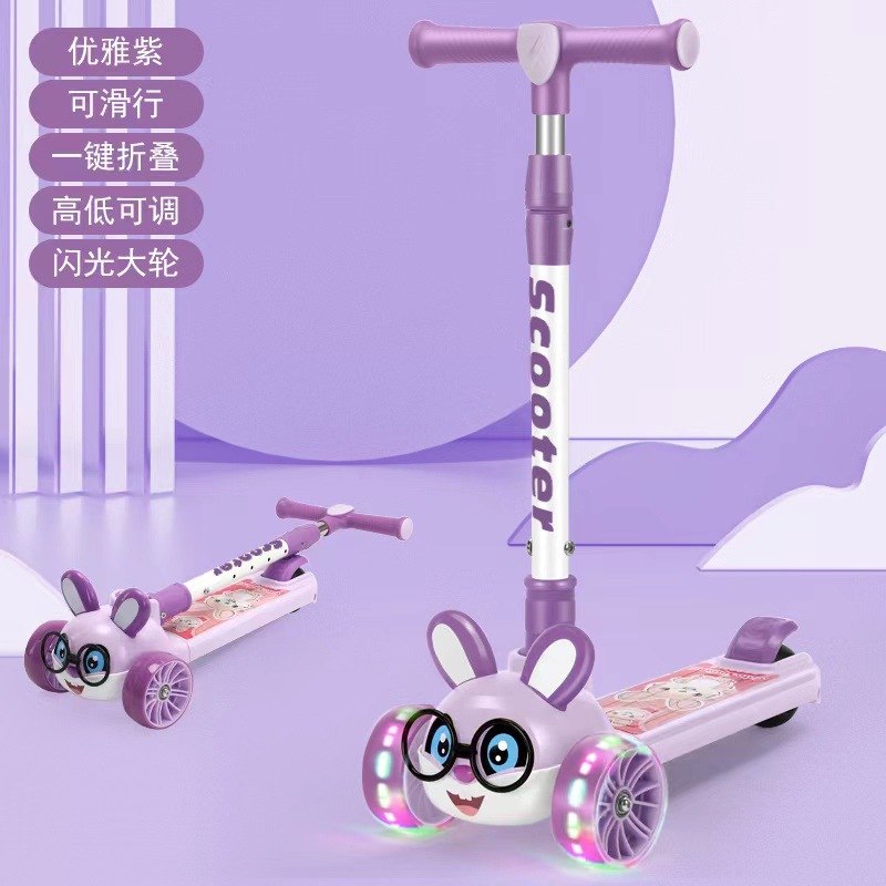 Manufacturer Children's Scooter Bunny Cartoon Shape Veneer M High Car Three-in-One Riding and One-Click Folding