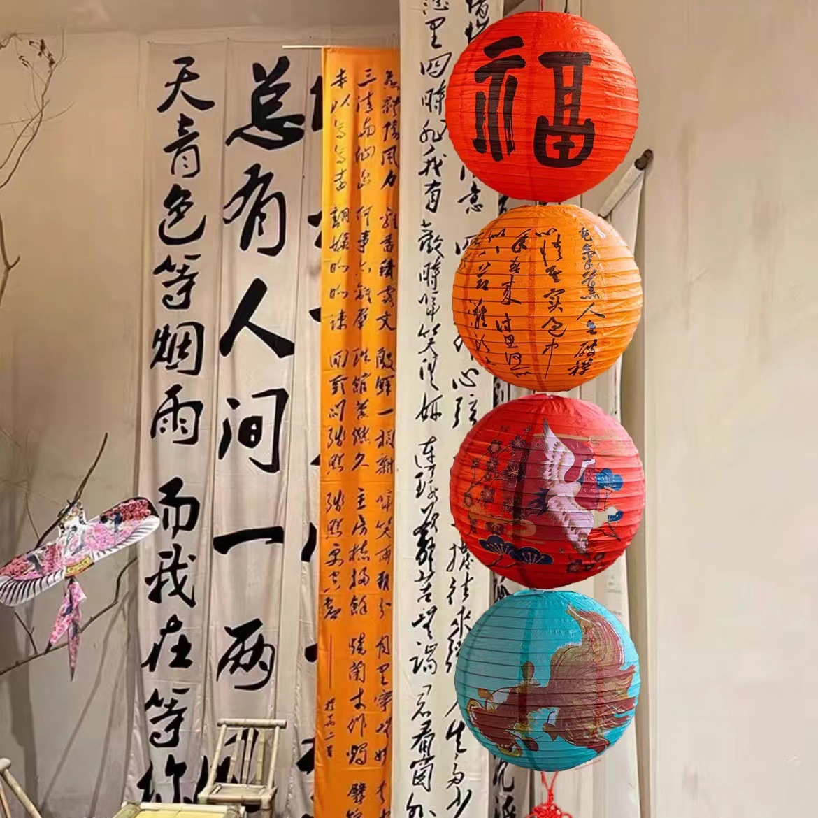 中秋气氛国庆纸灯笼新年古风国潮灯笼挂饰国风灯罩户外场景装饰