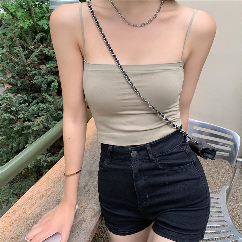 定制网红性感吊带内衣女细肩带胸垫一体式大胸显小内搭外穿小背心