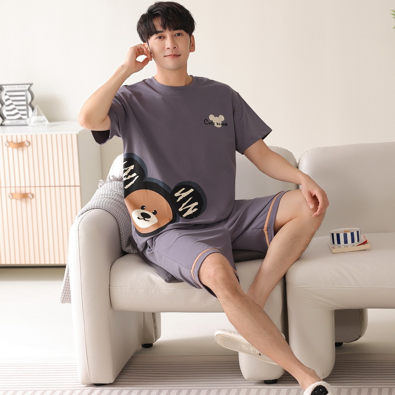 Summer Day Pajamas Men's New Short-Sleeved Tight Cotton High-Grade Home Wear Can Be Worn outside Large Size Suit Wholesale