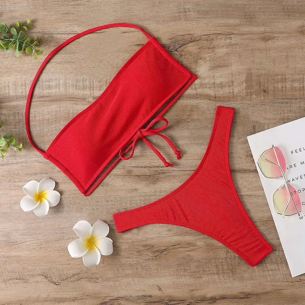 2023新款性感速卖通爆款泳衣性感条纹高弹三角比基尼 欧美泳衣女