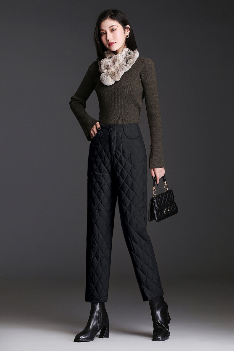 轻薄羽绒棉女裤外穿直筒棉裤2021冬新款高腰显瘦妈妈装加厚保暖裤