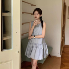 实拍 2024夏季新款韩系小众设计感无袖背心裙短裙蓬蓬花苞连衣裙