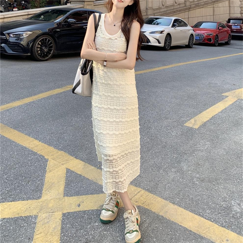 round Neck Lace Strap Dress for Women 2023 summer New Small A- line Sleeveless Vest Skirt