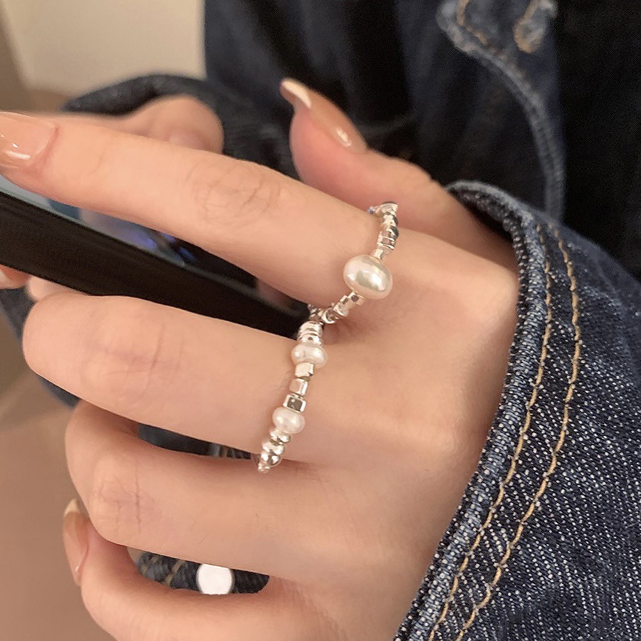 irregular broken silver pearl ring female light luxury niche design high sense tail ring fashion personality temperament ring