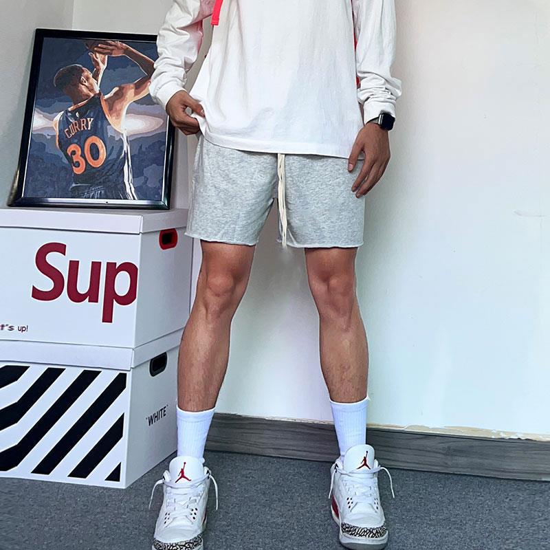 t美式短裤男宽松卷边四分不过膝灰色运动裤棉质跑步训练休闲篮球