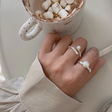 韩国珍珠交叉戒指女食指时尚个性轻奢小众设计高级感简约极简指环