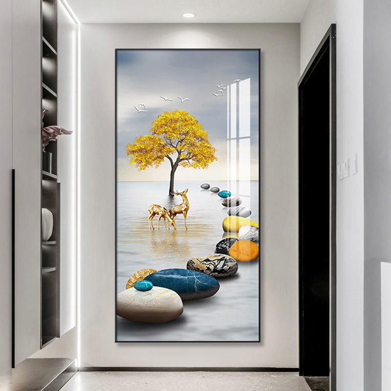 入户正对门玄关装饰画竖版现代壁新中式风水招财旺宅晶瓷镶钻挂画