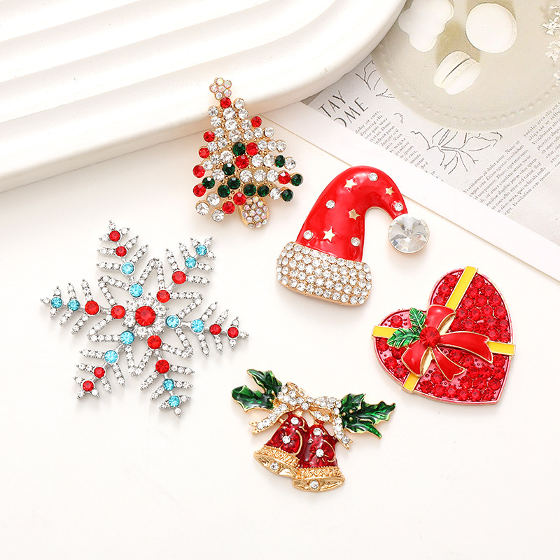 跨境爆款diy圣诞节饰品配件创意百搭镶钻锌合金圣诞树圣诞帽配饰
