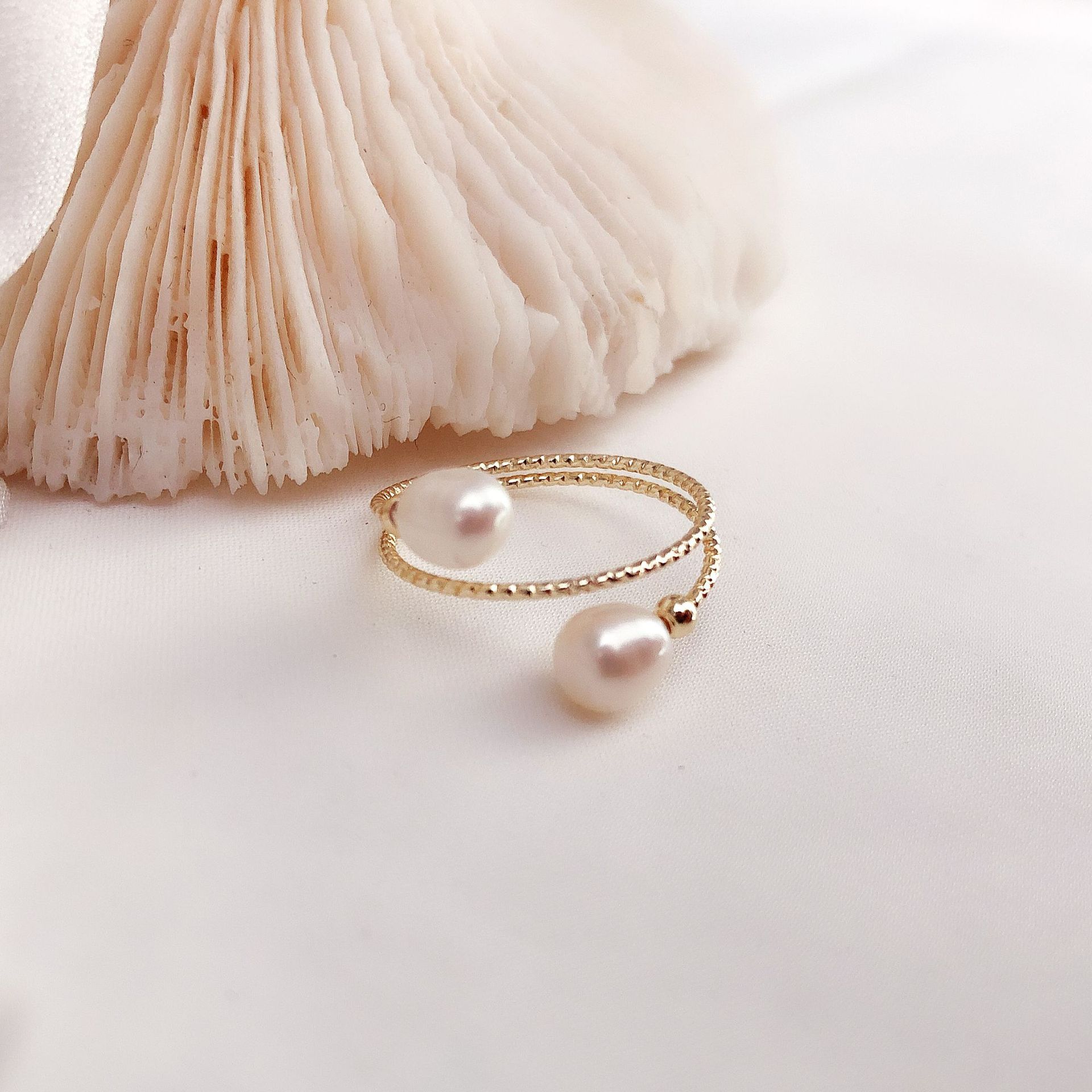 夏季新款淡水珍珠百搭戒指简约个性气质手饰14k包金时尚饰品批发